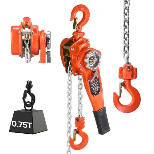 VEVOR Hefboomtakel, capaciteit 3/4T, handkettingtakel, hefvermogen 1,5 m, G80 stalen legeringketting met mechanische dubbele palrem, rateltakel met 360° draaibare haken, voor magazijn, bouwplaats en garage