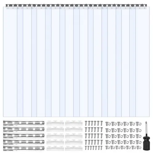 VEVOR PVC-strokengordijn, 1524 x 2440 mm, dikte 2 mm, 10 stuks lamellengordijn, -20-60℃ gordijnstrips, glad, kunststof deurstrips voor magazijn-, vries- en garagedeuren, transparant