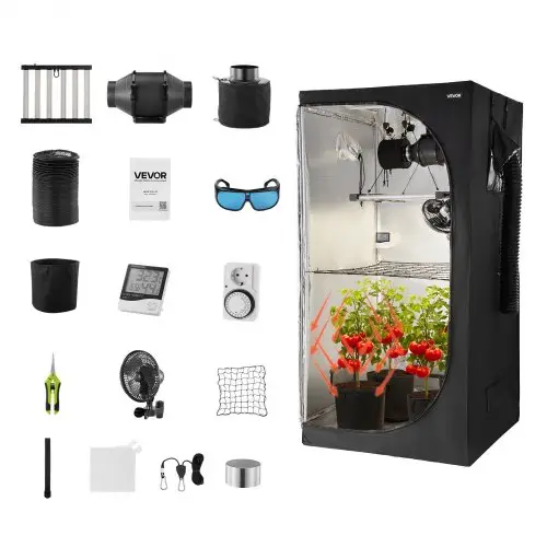 VEVOR kweektentset, 100x100x200 cm, kastent met full-spectrum LED-kweeklamp en ventilatiesysteem, plantentent 600D zeer reflecterende mylar, kweektenten voor bloemen en groenten