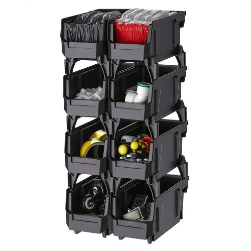 VEVOR stapeldozen, 276 x 140 x 130 mm (8-pack), transparante opbergdozen, opbergdozen, transparante opbergdoos voor het organiseren en opbergen van kleine onderdelen, kantoorbenodigdheden en andere accessoires, zwart