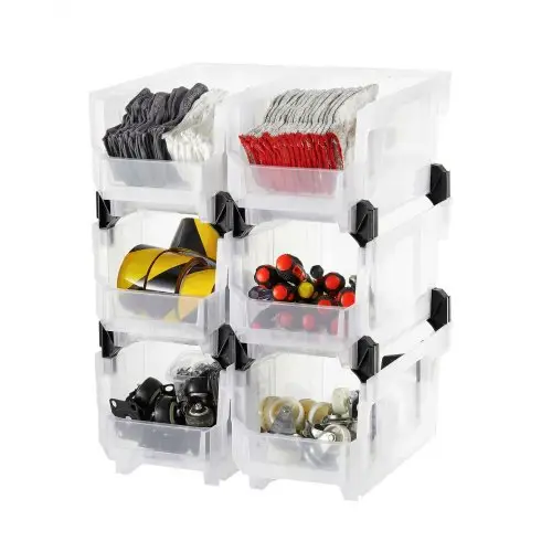 VEVOR stapeldozen, 377 x 215 x 180 mm (6-pack), transparante opbergdozen voor het organiseren en opslaan van spullen, transparante opbergdoos voor kasten, garages, kleine onderdelen, kantoorbenodigdheden en andere accessoires