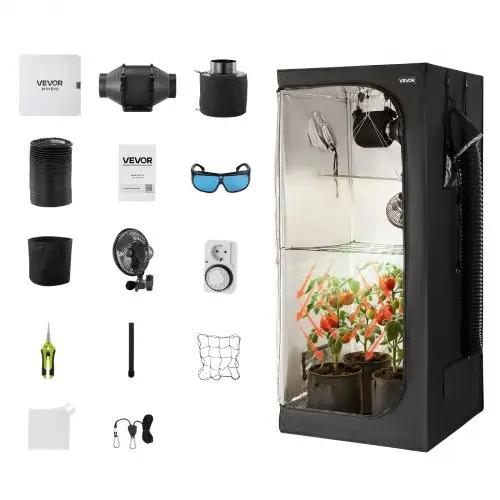 VEVOR kweektent, 80x80x180 cm, binnentent voor planten met full-spectrum LED-groeilamp en ventilatiesysteem, kweekbox 600D sterk reflecterend mylar, kweektenten, kas voor bloemen en groenten