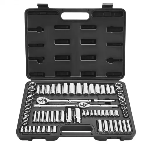 VEVOR 69-delige doppenset, 9,5 & 6,4 mm aandrijfdoppen en ratelset, SAE en metrisch, diep en standaard, met accessoires en opbergkoffer, CR-V gelegeerd staal