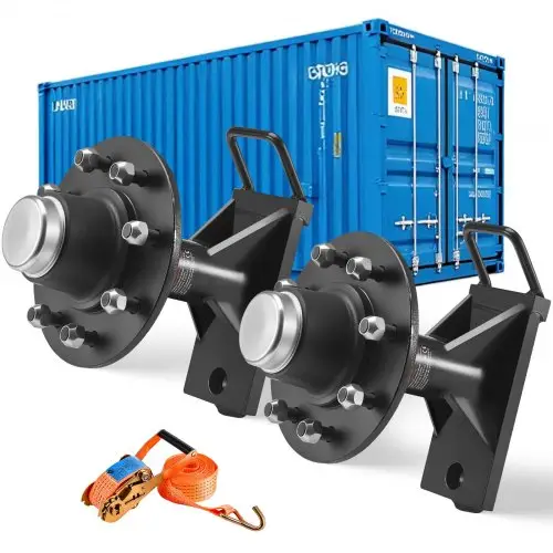 VEVOR Zeecontainerwielen, 8-gats wielset, robuuste zeecontaineras met ratelbevestigingsband, verplaatsbaar van 6 tot 12 meter, veilig transport voor dokken, magazijnen en bouwplaatsen, zwart