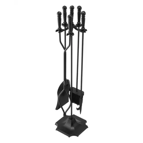 VEVOR Haardgereedschapset, 5-delig. Kachelgereedschapset, vijfpuntige standaard, tang, asschep, borstel, pook, smeedijzeren haardaccessoires voor kampvuren binnen en buiten, zwart
