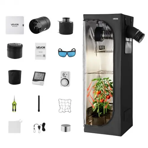 VEVOR kweektent, 60x60x180 cm, binnenplantentent met full-spectrum LED-kweeklamp en ventilatiesysteem, kweekkast 600D sterk reflecterende mylar, kweektenten, kas voor bloemen en groenten