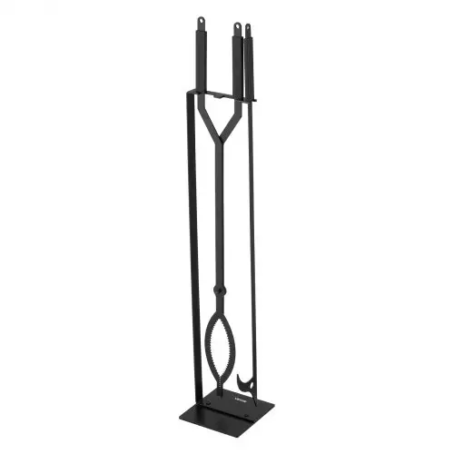 VEVOR Haardgereedschapset, 3-delige kachelgereedschapset inclusief standaard, tang, pook, haardset, smeedijzeren haardaccessoires voor kampvuren in de tuin, binnen en buiten, zwart