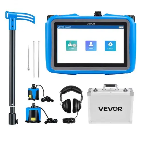 VEVOR-waterlekdetector, 1 Hz - 10.000 Hz, 7-inch touchscreen-lekdetector voor 5 m lange ondergrondse pijpleidingen - met middelgrote en grote sensor, 3 luisterstangen, koptelefoon en koffer