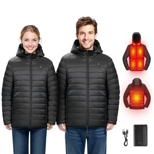 VEVOR Verwarmde Jas voor Heren met 7,4V Batterij, Elektrische Softshell Verwarmde Jas, Winddicht, Lichtgewicht Buitenkleding met 6 Verwarmingszones en 3 Warmtestanden voor Wandelen, Buitenwerk, Zwart, M