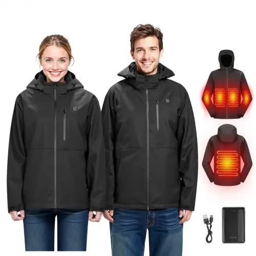 VEVOR Verwarmde Jas voor Heren met 7,4V Batterij, Elektrische Softshell Verwarmde Jas, Winddicht, Verwarmde Jas, Lichtgewicht Buitenkleding met 5 Verwarmingszones en 3 Warmtestanden, Machinewasbaar, XXXL