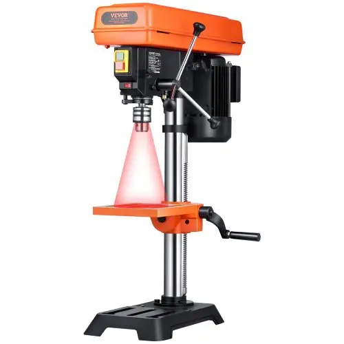 VEVOR 254 mm tafelboormachine, 550 W inductiemotor, kolomboormachine met regelbaar toerental van 550-2500 tpm, 0-45° kantelbare werktafel, röntgenpositionering, voor hout en metaal