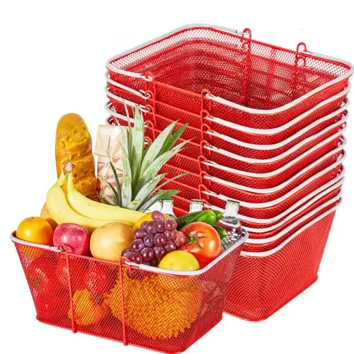 VEVOR Boodschappenmand, 12 stuks, 22 L, Stapelbare metalen mand met handgrepen, Draagmand, Draagvermogen tot 20 kg, Universele mand voor boodschappen, Detailhandel, Winkels, Supermarkten, Boekhandels, Rood