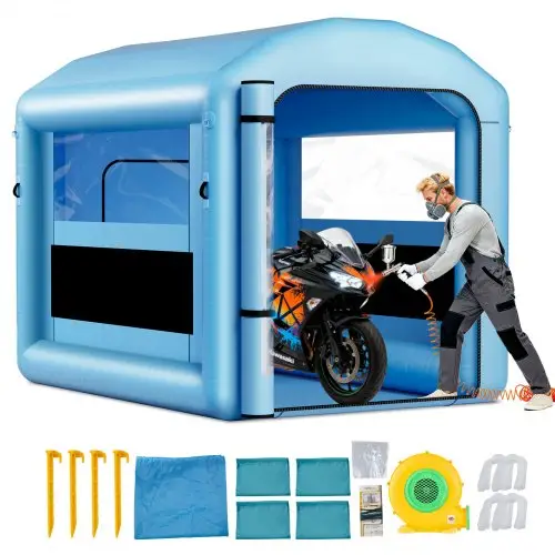 VEVOR Opblaasbare Spuitcabine 3 x 2,5 x 2,5 m, Spuitcabine Tent met 550 W Blower & Luchtfiltersysteem, Rond Dak, 210D Oxford Stof, Spuitverven voor Metalen Auto-onderdelen