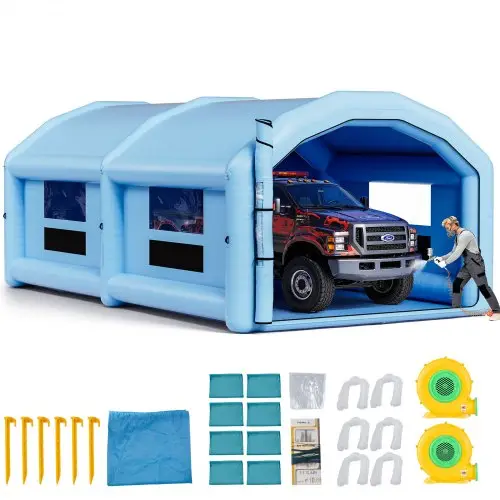 VEVOR opblaasbare spuitcabine, spuitcabine 10 x 6 x 4 m, spuitcabinetent met 950 W en 1100 W blowers en luchtfiltersysteem, rond dak, Oxford-doek, spuiten voor metalen auto-onderdelen