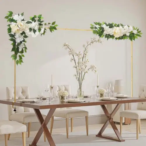 VEVOR Tafelboog, verstelbaar van 711,2–2489,2 mm lengte en 330,2–1066,8 mm hoogte, tafeldecoratiestang met bloemenaccessoires, gouden ballonframe voor bruiloft-, verjaardags- en kerstdecoratie