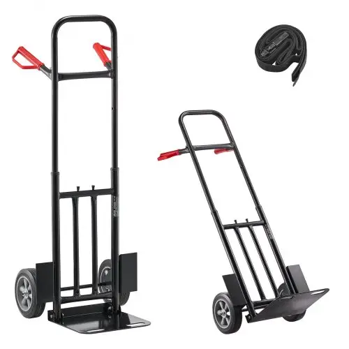 VEVOR Handwagen, 272 kg laadvermogen, transportwagen 480x460x1200mm, draagbare trolley met spanband, transportrol, stapelwagen, transportwagen voor thuis, kantoor, magazijn, supermarkt
