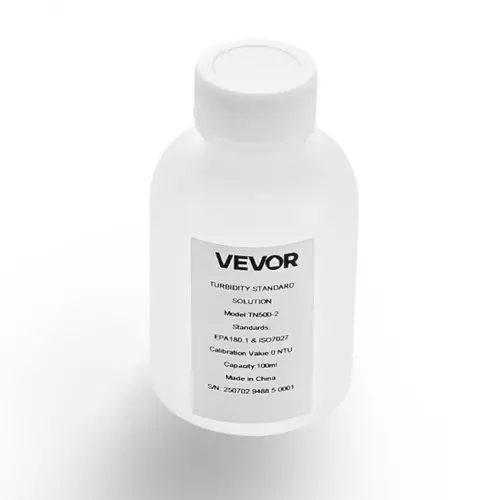 VEVOR Turbiditeitskalibratieoplossing 0 NTU 100 ml, standaard navuloplossing voor troebelheidsmeters, nulpuntsverloop voor stabiele concentratie, klaar voor gebruik, geschikt voor wit/rood licht