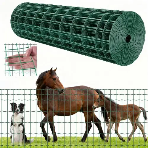 VEVOR tuinhek, 1 x 25 m, maaswijdte 5,08 x 10,16 cm, φ2,1 mm, gegalvaniseerd staaldraad, veehek geschikt voor runderen, varkens en schapen, vinylgecoate weideomheining voor dierenverblijven, kooien, groen