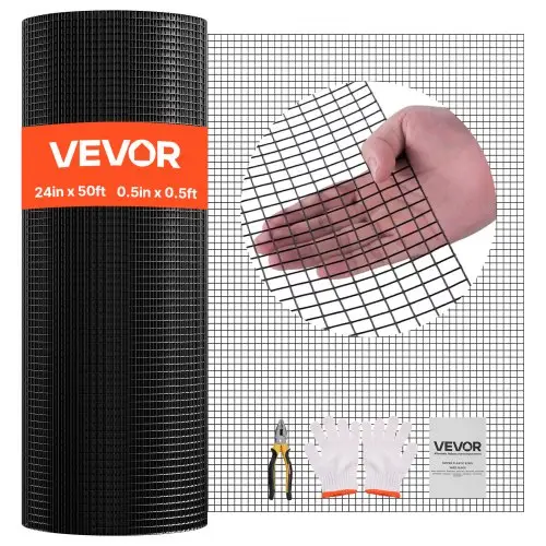 VEVOR Tuinhek 61 cm x 15,2 m, maaswijdte 1,27 x 1,27 cm, gegalvaniseerd gaas φ1,06 mm, vinyl gecoat kippengaas, gelast tuinhek voor konijnenkooien en slangen