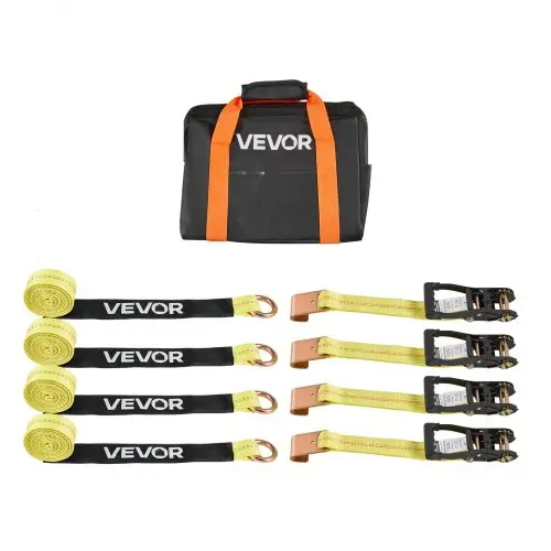 VEVOR Wielbevestigingsband (50,8 x 3048 mm) met platte haak, treksterkte van 4540 kg en draagvermogen van 1512 kg, Motorfietsbevestigingssysteem Wielbevestigingsband Bandenband voor SUV's en aanhangers, Geel