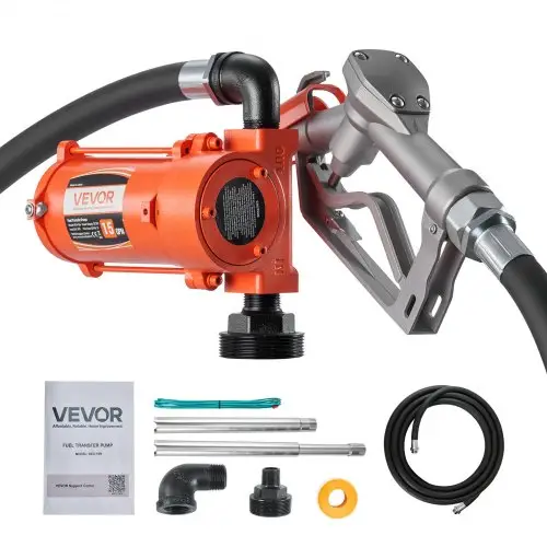 VEVOR brandstofpomp, 12 V DC, 57 L/min, gietijzeren dieselpompset met handpistool, persslang, oververhittingsbeveiliging, stroomkabel, explosieveilig, voor benzine, diesel en kerosine