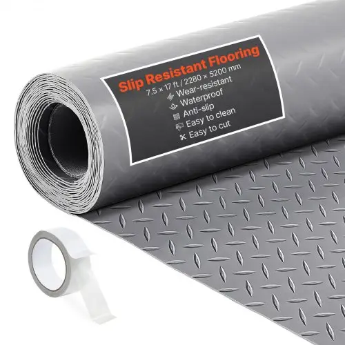 VEVOR Garagevloermat, 520x228 cm, antislipmat, per meter, 2,2 mm dikke PVC-noppenmat, vloerbeschermingsmat met dubbelzijdige tape, gemakkelijk schoon te maken, voor magazijnen, sportscholen, zilvergrijs
