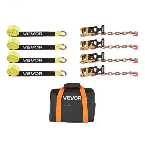 VEVOR Wielbevestigingsband (50,8 x 3048 mm) met robuuste haak, treksterkte van 4540 kg en draagvermogen van 1512 kg, bevestigingssysteem voor motorfietsen, wielbevestigingsband, bandenband voor SUV's en aanhangers, geel