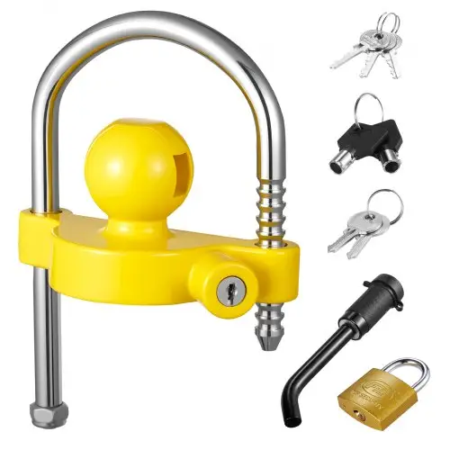 VEVOR Trailer Lock Set, geschikt voor 1-7/8 inch, 2 inch, 2-5/16 inch trekhaken, trailer kogelslot koppeling met sleutels, in hoogte verstelbaar ontwerp voor campers, boten, trailers, geel