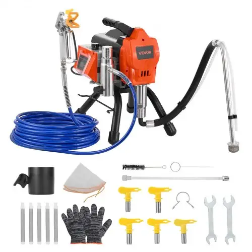 VEVOR Airless verfspuit 1500 W 3300 psi, 2,65 l/min verfspuitsysteem met reinigingsborstel, slang, verlengstang en spuitmonden, verfspuit voor huizen en gebouwen