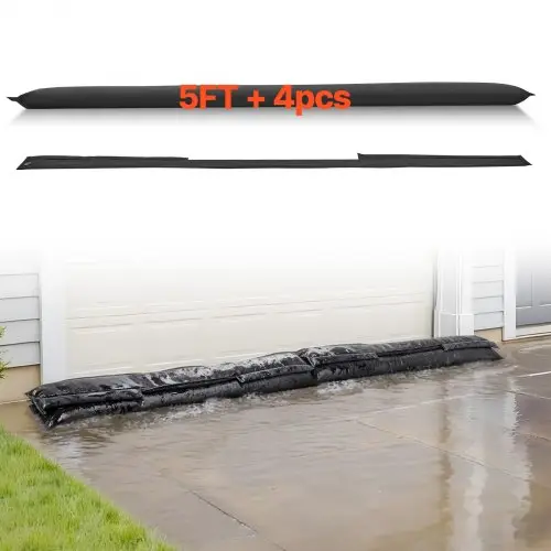 VEVOR zandzakken (zandvrij) 4-delige set (1530 x 210 mm) Waterkering, bescherming tegen overstromingen, waterkerende zakken voor huis, deur, kelder, garage, overstromingszakken, waterkering