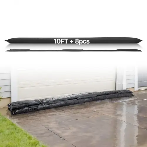 VEVOR zandzakken (zandvrij) 8-delige set (305 x 21 cm) Waterkering, waterbescherming, waterkerende zakken voor huis, deur, kelder, garage, waterzakken, waterkering