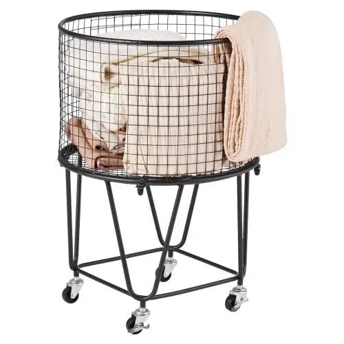 VEVOR Wasmand, Ronde Wasmand met 360° Zwenkwielen, 40 liter inhoud, 27 kg draagvermogen, Koolstofstalen boodschappenmand voor wasgoed, boodschappen, kamperen, bagage, wassorteerder, wasmand