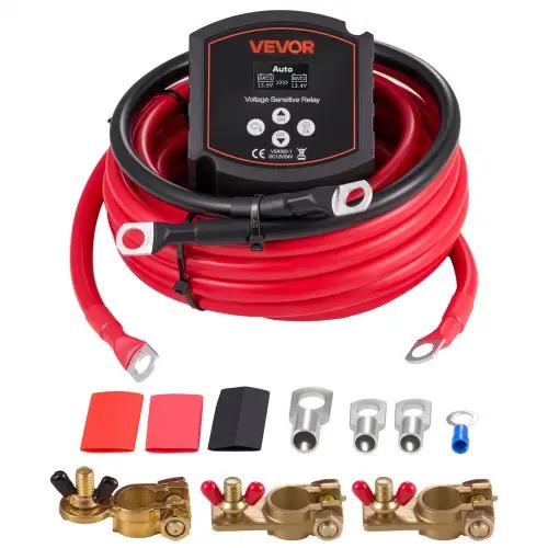 VEVOR Dubbele Accu-isolatierelais Kit, 12V 300A 6m 33.6 mm² (2 AWG), VSR spanningsgevoelig relais met voltmeter, LCD-scherm, accuschakelaar, compatibel met lithiumbatterijen, voor UTV, ATV