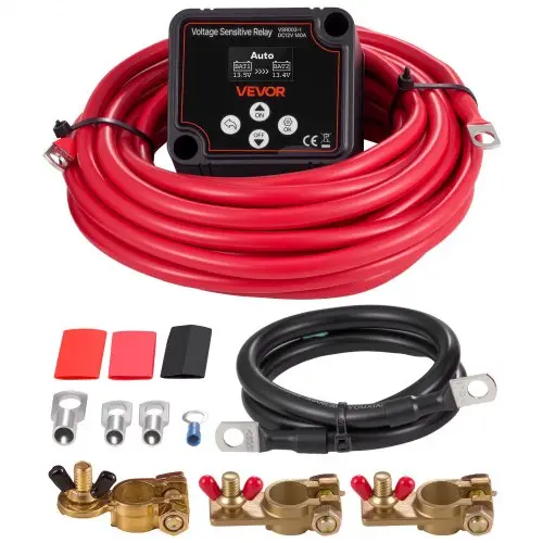 VEVOR Dubbele Accu-isolatierelais Kit, 12V 140A 6m 13.3 mm² (6 AWG), VSR spanningsgevoelig relais met voltmeter, LCD-scherm, accuschakelaar, compatibel met lithiumbatterijen, voor UTV, ATV