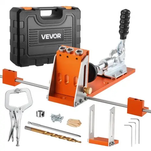 VEVOR Pocket Hole Jig Kit, Pocket Hole Jig Set 12,7-38,1 mm, Jig Pocket Hole Systeem met Gereedschapskoffer, C-klem, trapboor, inbussleutel, boorstopring, vierkante aandrijfbit