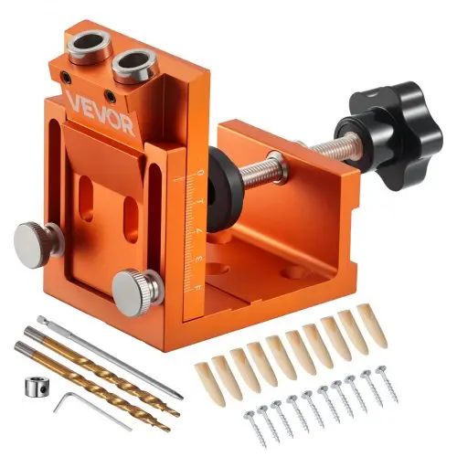 VEVOR Pocket Hole Jig Set 12-48 mm Pocket Hole Jig-systeem met trapboor, inbussleutel, boorstopring, vierkante aandrijfbit, pluggen en schroeven