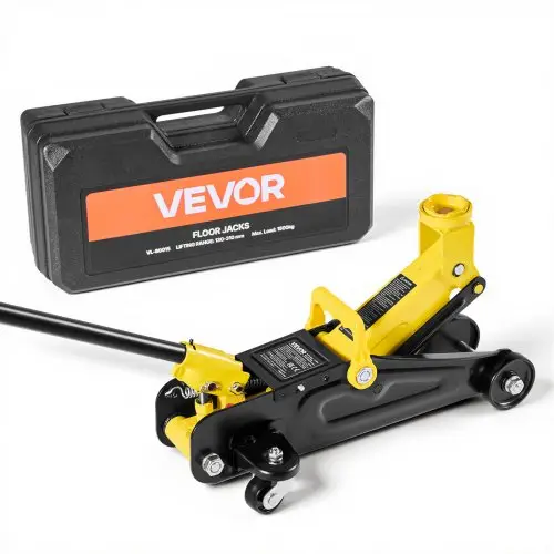 VEVOR Low-Profile Trolley Jack & 360° wielen, 1,5 t hefvermogen, snelwerkende pomp met enkele zuiger, 13-31 cm hefhoogte, hydraulische krik voor sportwagens en sedans, geel + zwart