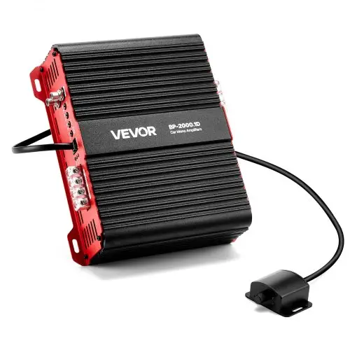 VEVOR Monoblock auto-versterker 2000 W RMS MAX 1/2/4 Ohm, audioversterker (klasse D / 1-kanaals) met afstandsbediening voor subwooferniveau, laagdoorlaatfilter, basversterking en volumeregeling.