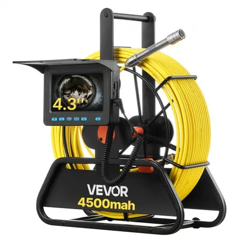 VEVOR pijpinspectiecamera, bereik van 30 m, 720x480 resolutie, IP68 waterdichte inspectiecamera voor leidingen met 6 verstelbare LED's, 4500 mAh accu en 16 GB geheugenkaart voor rioolleidingen en buizen.