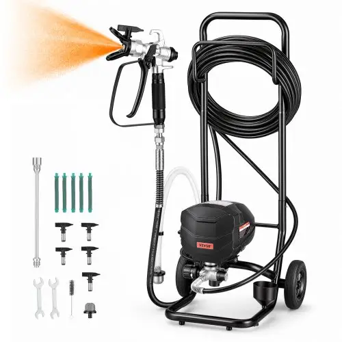 VEVOR Airless verfspuit met onderstel, 640 W, 3000 psi, verfspuitsysteem met reinigingsborstel, slang, verlengstang en sproeiers, verfspuit voor woningen en gebouwen