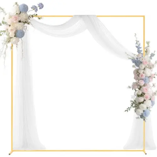 VEVOR Boog Achtergrondstandaard, 2x2 m, Trouwboog, Vierkant, Goudkleurige Metalen Achtergrondstandaard voor Bruiloften, Verjaardagsfeesten, Afstudeerfeesten, Vakantie en Ceremoniedecoraties