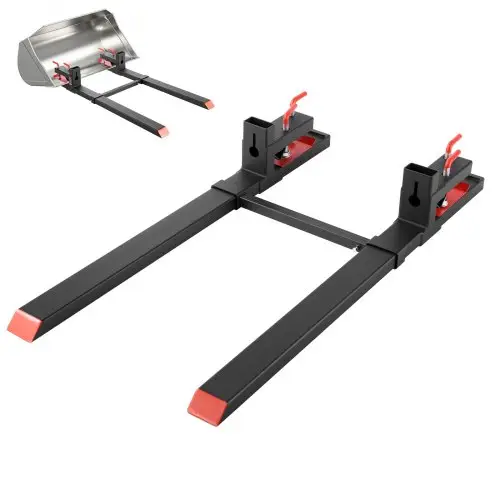 VEVOR palletvorken, 1814 kg capaciteit, klemvorkdrager, 1490 mm totale lengte, vorken met verstelbare stabilisatorstang voor tractoraccessoires, laadschop en compacte lader, zwart