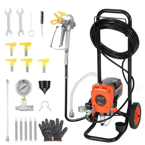 VEVOR Airless verfspuit met standaard, 900 W, 3300 psi, verfspuitsysteem met reinigingsborstel, slang, verlengstang en sproeiers, verfspuit voor woningen en gebouwen