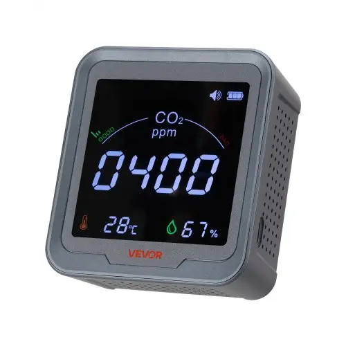 VEVOR CO2-melder, CO2-monitor met temperatuur- en vochtigheidsweergave, NDIR-sensor, koolstofdioxidemeter, CO2-detector voor buitengebruik, thuis, op kantoor, in de auto, wandmontage mogelijk