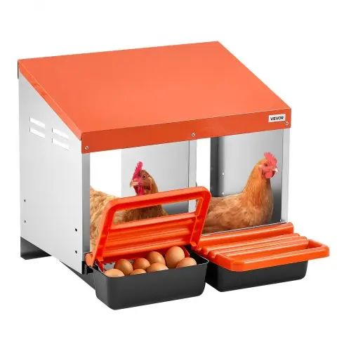 VEVOR Legnest 535x525x475 mm, 2 compartimenten, metalen kippennest met opvangbak en ventilatiegaten, pluimveenest, verrijdbaar nest, ideaal voor hennen, eenden, kippen en ander pluimvee, oranje