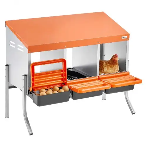 VEVOR Legnest 795x525x675 mm, 3 compartimenten, metalen kippennest met steunpoten en ventilatiegaten, oprolbaar nest, ideaal voor hennen, eenden, kippen en ander gevogelte.