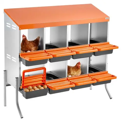 VEVOR 2-laags legnest 1060x525x990 mm, 8 compartimenten, metalen kippennest met steunpoten, pluimveenest, oprolbaar nest, ideaal voor hennen, eenden, kippen en ander pluimvee, oranje