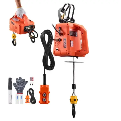 VEVOR elektrische lier, 500 kg hefvermogen, 3-in-1 elektrische takel, 1500 W, 7,6 m hefhoogte, 5 m/min, met handmatige, bedrade en draadloze afstandsbediening voor fabriek, magazijn en garage