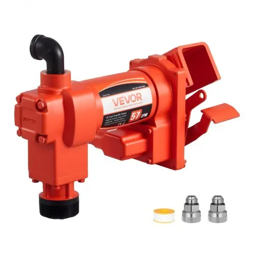 VEVOR brandstofovervoerpomp, 230 V wisselstroom, elektrische dieselovervoerpomp, 57 l/min, maximale aanzuighoogte 2,4 m, maximale opvoerhoogte 11,28 m, voor benzine, kerosine, biodiesel en ethanol.
