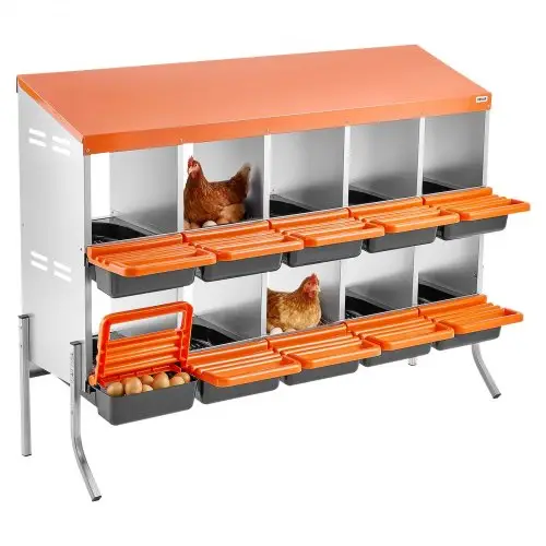 VEVOR 2-laags legnest 1320x525x990 mm, 10 compartimenten, metalen kippennest met steunpoten en ventilatiegaten, oprolbaar nest, ideaal voor hennen, eenden, kippen en ander gevogelte.